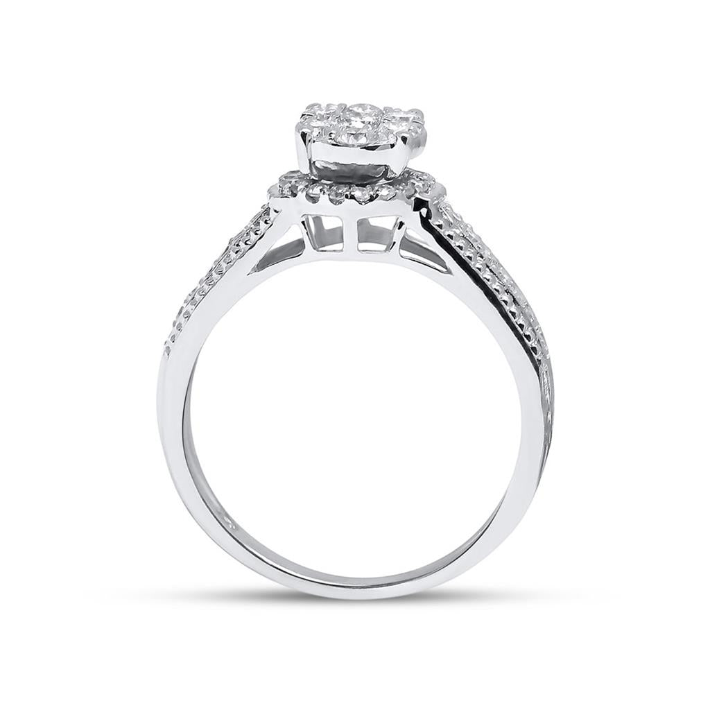 14k White Gold Round Diamond Bridal Wedding Ring Set 3/4 Cttw