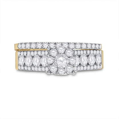 14k Yellow Gold Round Diamond Bridal Wedding Ring Set 1 Cttw