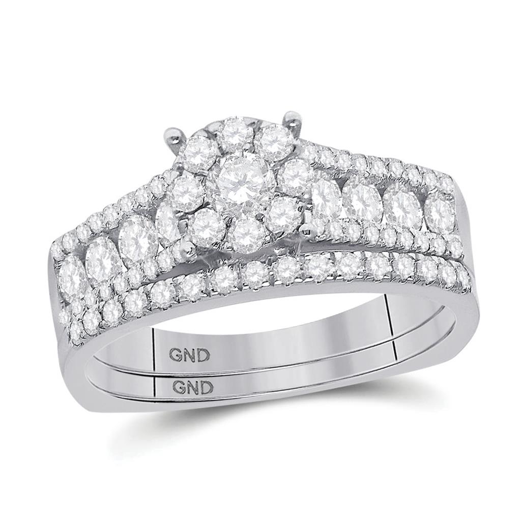 14k White Gold Round Diamond Bridal Wedding Ring Set 1 Cttw
