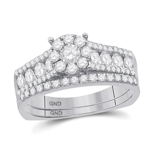 14k White Gold Round Diamond Bridal Wedding Ring Set 1 Cttw