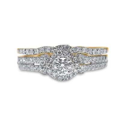 14k Yellow Gold Round Diamond Bridal Wedding Ring Set 5/8 Cttw