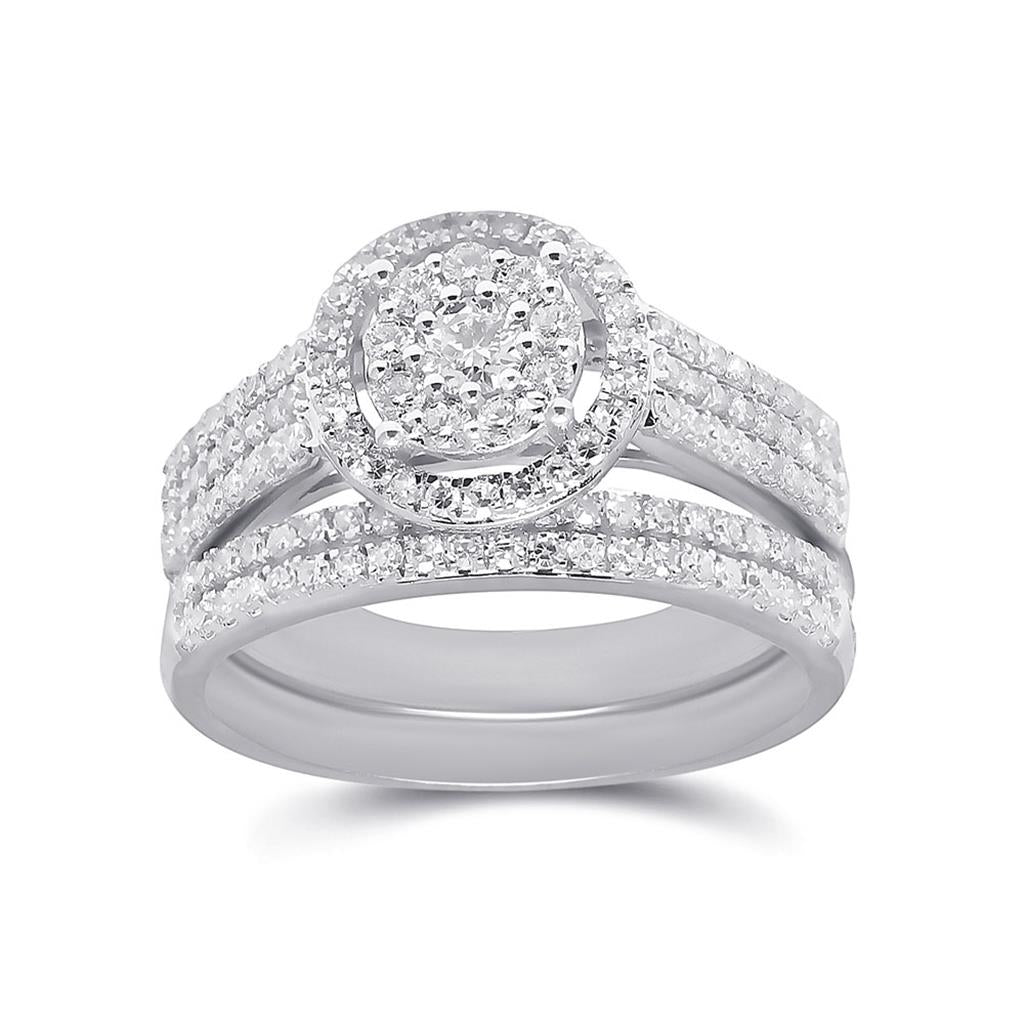 14k White Gold Round Diamond Bridal Wedding Ring Set 3/4 Cttw