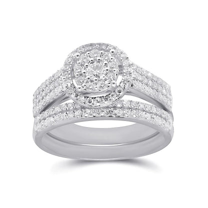 14k White Gold Round Diamond Bridal Wedding Ring Set 3/4 Cttw