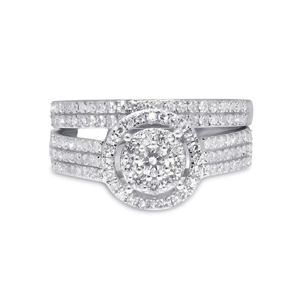 14k White Gold Round Diamond Bridal Wedding Ring Set 3/4 Cttw