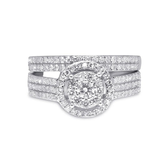 14k White Gold Round Diamond Bridal Wedding Ring Set 3/4 Cttw