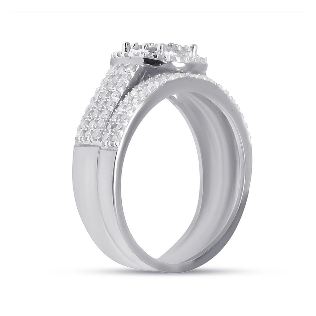 14k White Gold Round Diamond Bridal Wedding Ring Set 3/4 Cttw