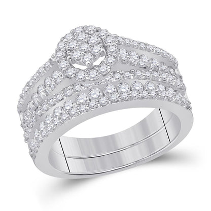 14k White Gold Round Diamond Bridal Wedding Ring Set 1-3/8 Cttw