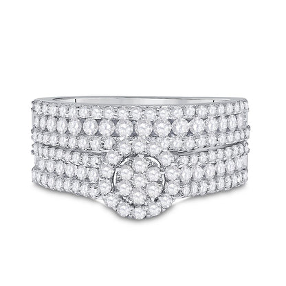 14k White Gold Round Diamond Bridal Wedding Ring Set 1-3/8 Cttw