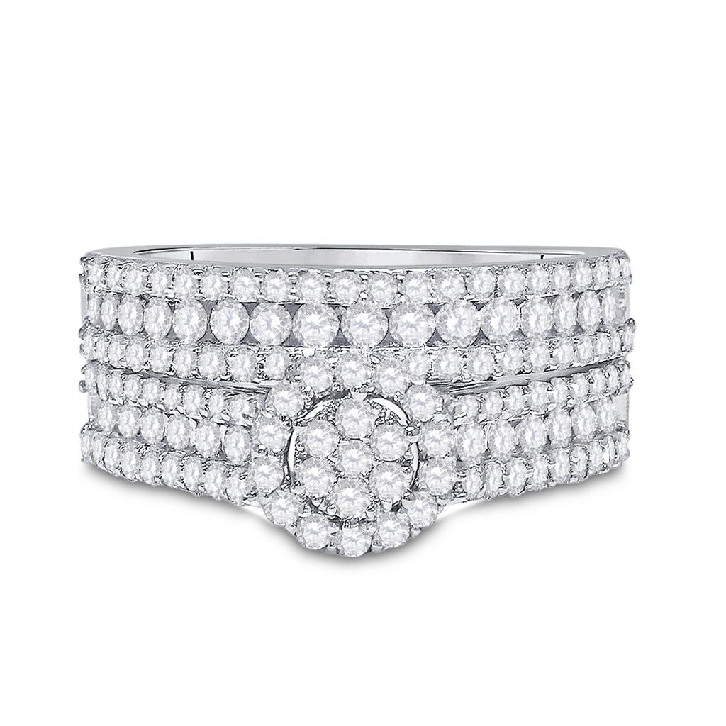 14k White Gold Round Diamond Bridal Wedding Ring Set 1-3/8 Cttw
