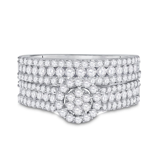 14k White Gold Round Diamond Bridal Wedding Ring Set 1-3/8 Cttw