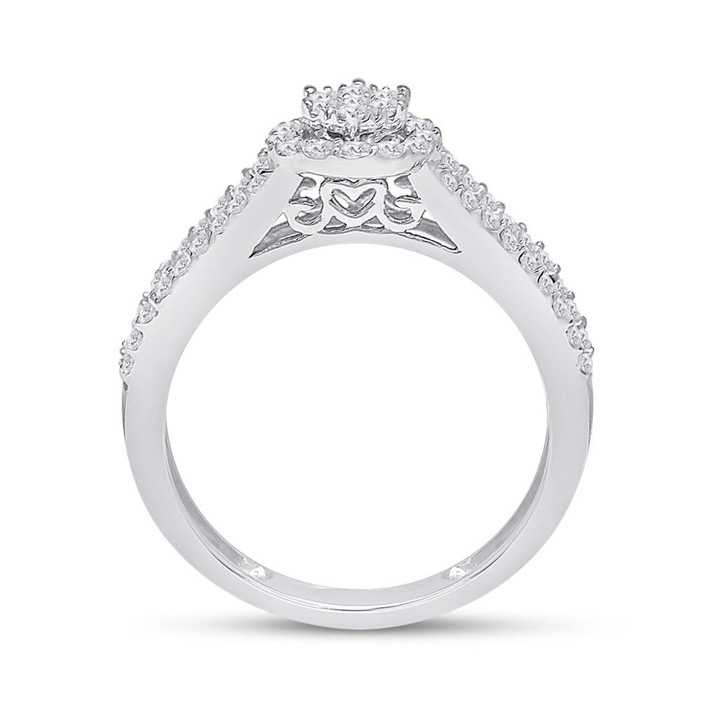 14k White Gold Round Diamond Bridal Wedding Ring Set 1-3/8 Cttw