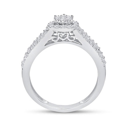14k White Gold Round Diamond Bridal Wedding Ring Set 1-3/8 Cttw