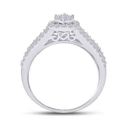 14k White Gold Round Diamond Bridal Wedding Ring Set 1-3/8 Cttw