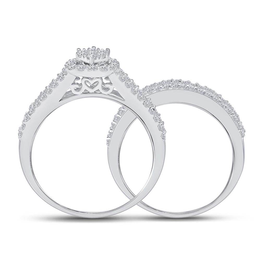 14k White Gold Round Diamond Bridal Wedding Ring Set 1-3/8 Cttw