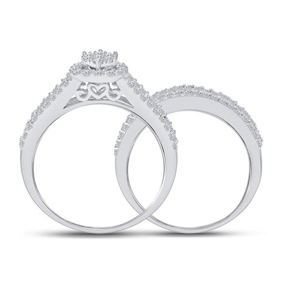 14k White Gold Round Diamond Bridal Wedding Ring Set 1-3/8 Cttw