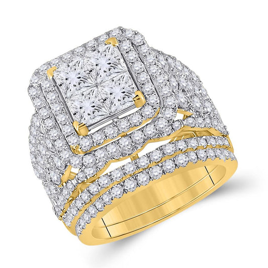 14k Yellow Gold Princess Diamond Bridal Wedding Ring Set 5 Cttw