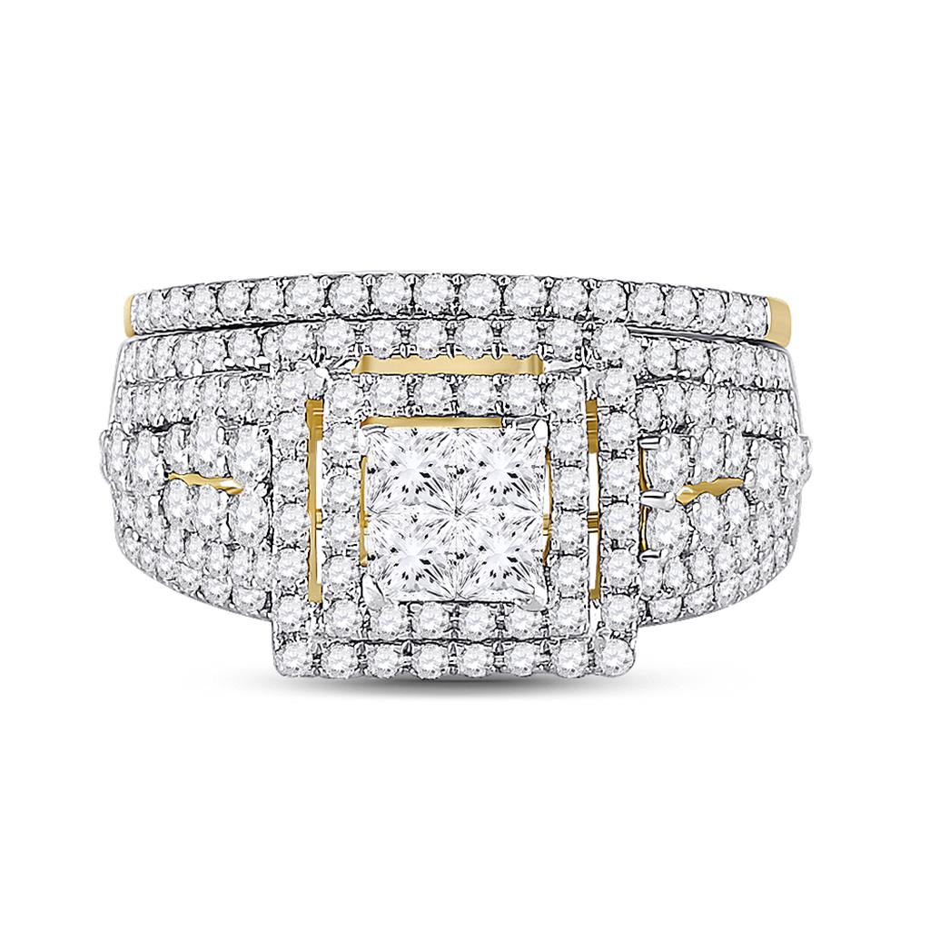 14k Yellow Gold Princess Diamond Bridal Wedding Ring Set 2 Cttw