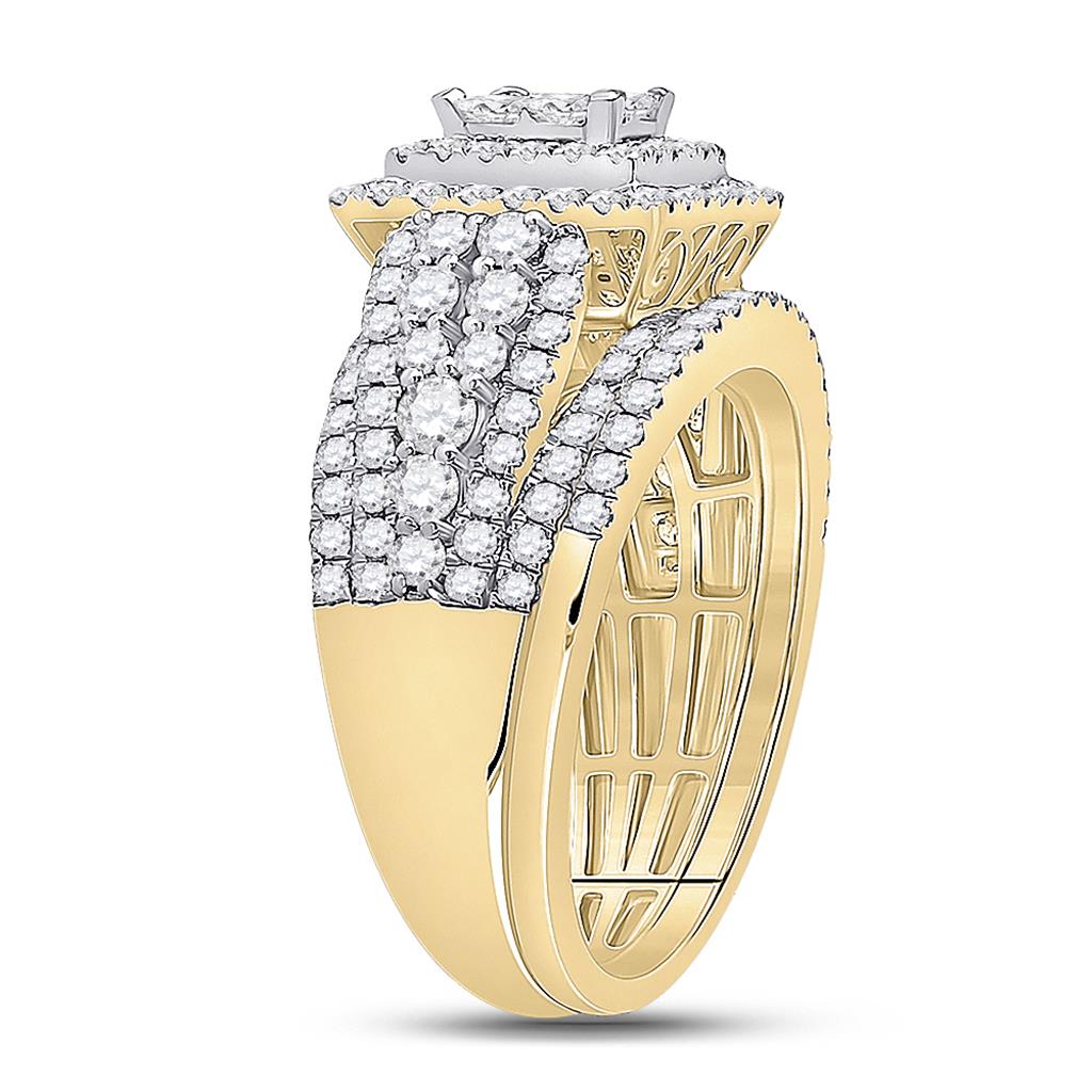 14k Yellow Gold Princess Diamond Bridal Wedding Ring Set 2 Cttw
