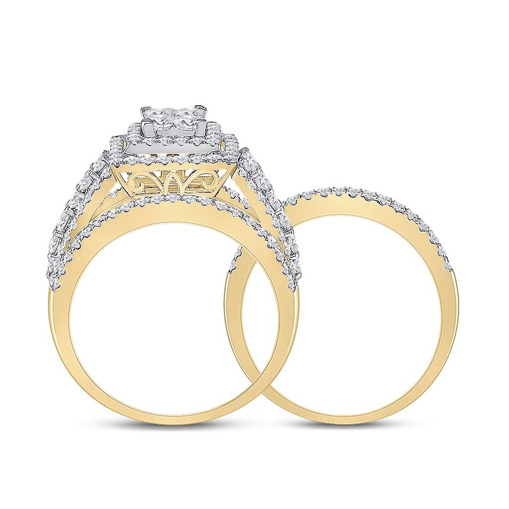 14k Yellow Gold Princess Diamond Bridal Wedding Ring Set 2 Cttw