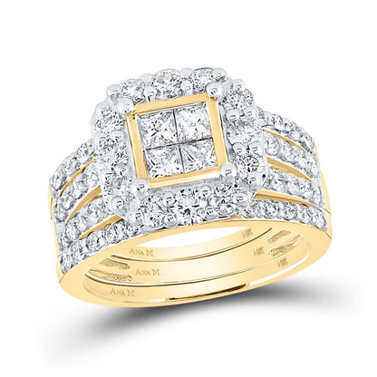 14k Yellow Gold Princess Diamond Bridal Wedding Ring Set 2 Cttw