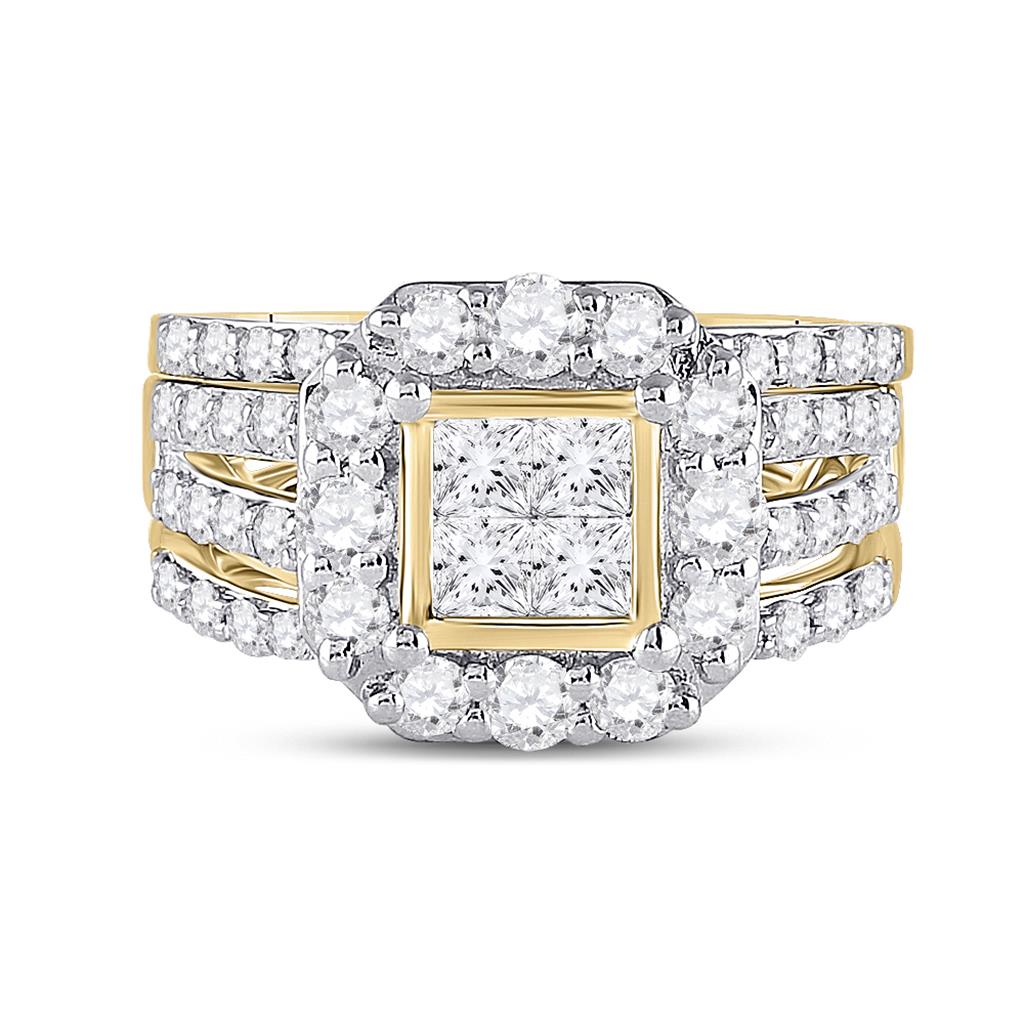 14k Yellow Gold Princess Diamond Bridal Wedding Ring Set 2 Cttw