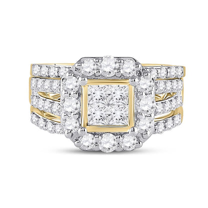14k Yellow Gold Princess Diamond Bridal Wedding Ring Set 2 Cttw