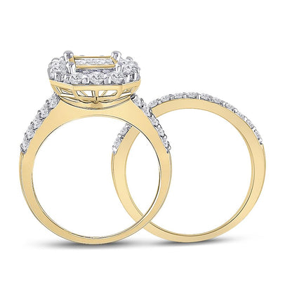 14k Yellow Gold Princess Diamond Bridal Wedding Ring Set 2 Cttw