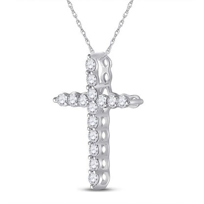 14k White Gold Round Diamond Cross Pendant 1/2 Cttw