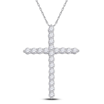 14k White Gold Round Diamond Cross Pendant 1-1/2 Cttw