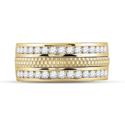 14k Yellow Gold Round Diamond Wedding Hammered Band Ring 1 Cttw
