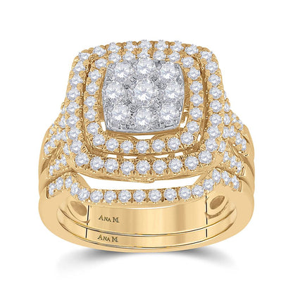 14k Yellow Gold Round Diamond Bridal Wedding Ring Set 1-1/2 Cttw