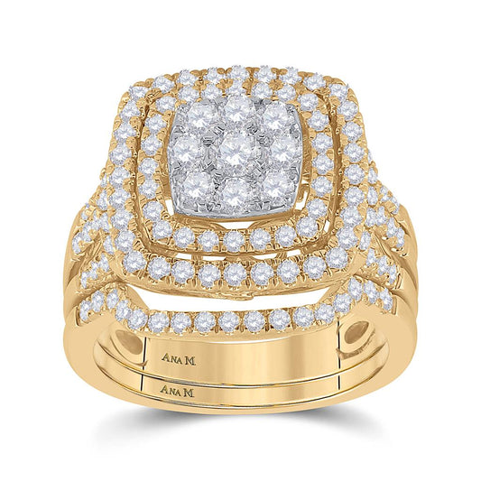 14k Yellow Gold Round Diamond Bridal Wedding Ring Set 1-1/2 Cttw