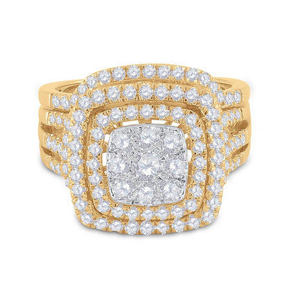 14k Yellow Gold Round Diamond Bridal Wedding Ring Set 1-1/2 Cttw