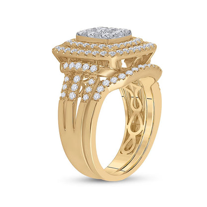 14k Yellow Gold Round Diamond Bridal Wedding Ring Set 1-1/2 Cttw