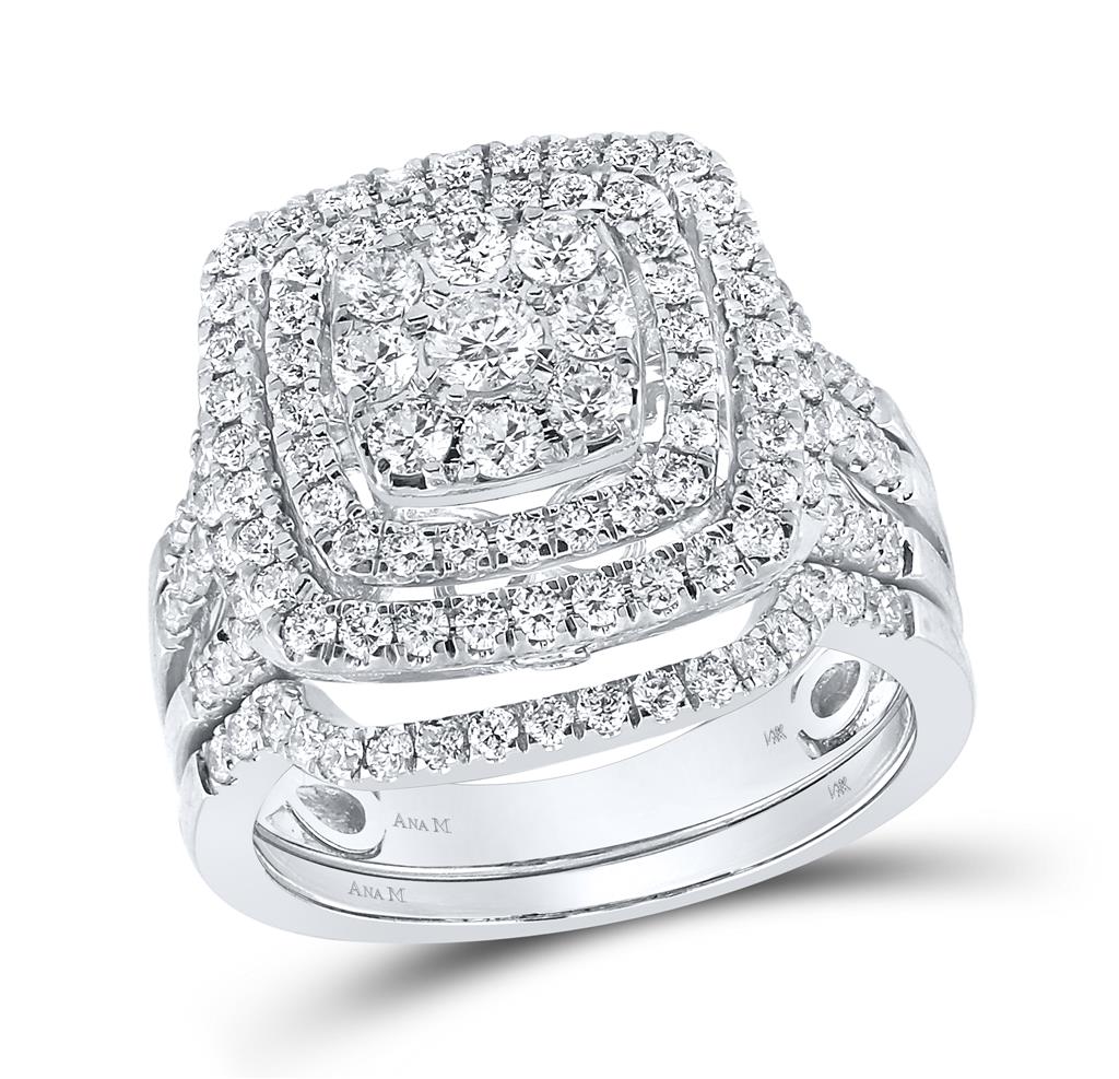 14k White Gold Round Diamond Bridal Wedding Ring Set 1-1/2 Cttw