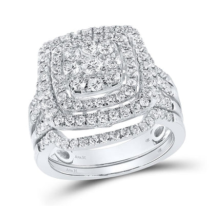 14k White Gold Round Diamond Bridal Wedding Ring Set 1-1/2 Cttw