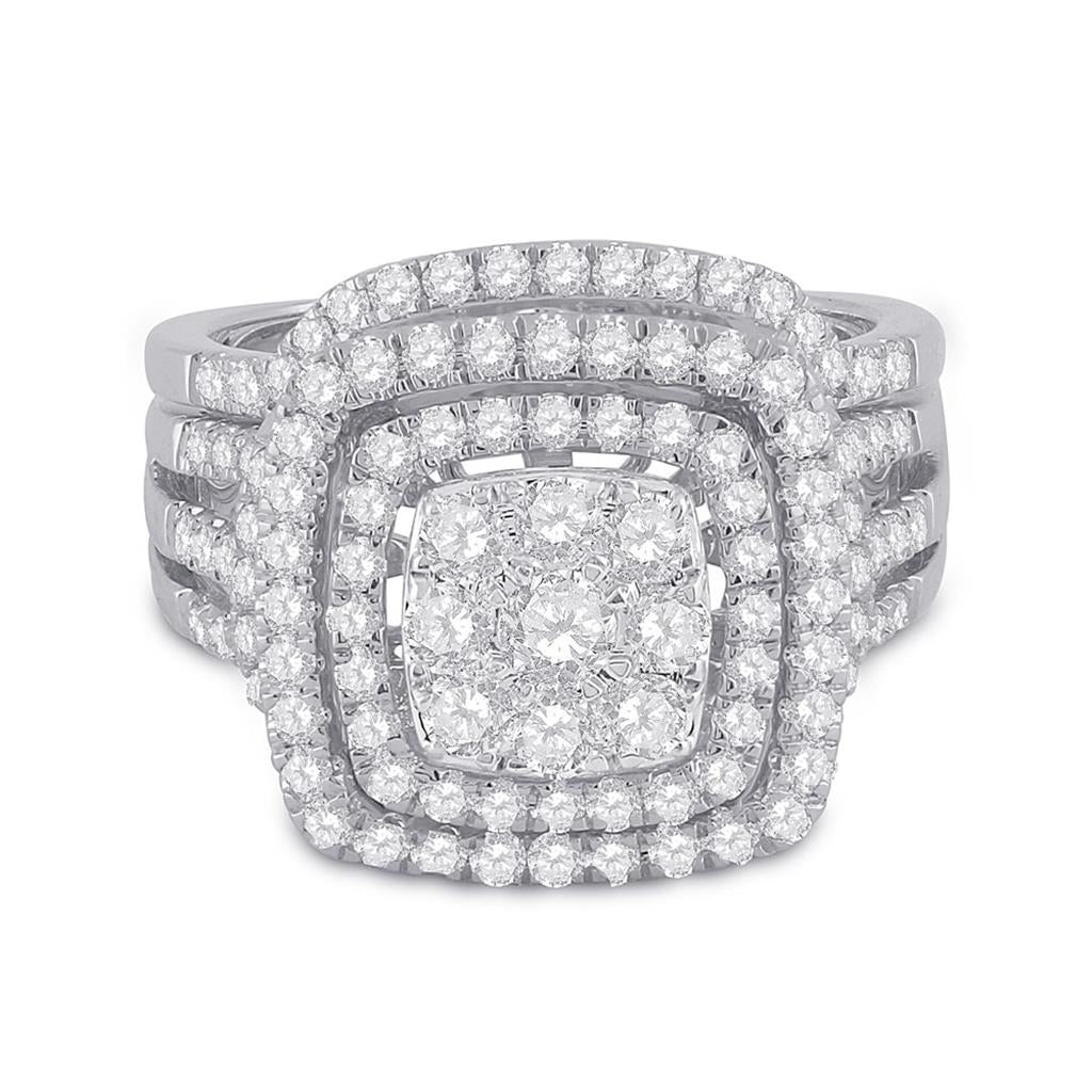 14k White Gold Round Diamond Bridal Wedding Ring Set 1-1/2 Cttw