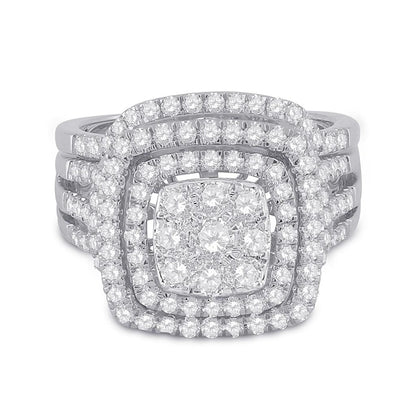 14k White Gold Round Diamond Bridal Wedding Ring Set 1-1/2 Cttw