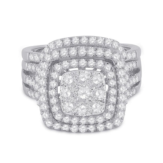 14k White Gold Round Diamond Bridal Wedding Ring Set 1-1/2 Cttw