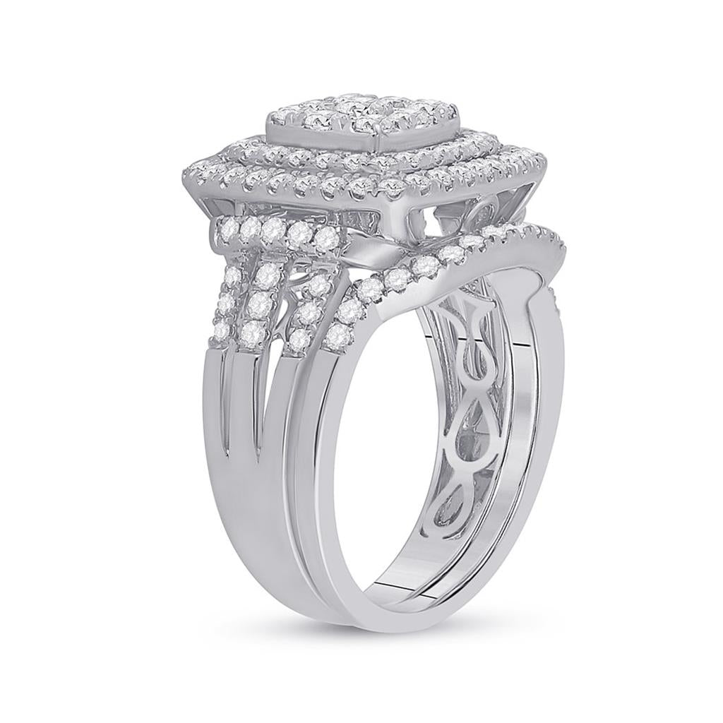 14k White Gold Round Diamond Bridal Wedding Ring Set 1-1/2 Cttw