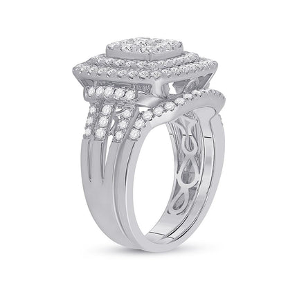 14k White Gold Round Diamond Bridal Wedding Ring Set 1-1/2 Cttw