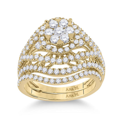 14k Yellow Gold Round Diamond Bridal Wedding Ring Set 1-3/4 Cttw