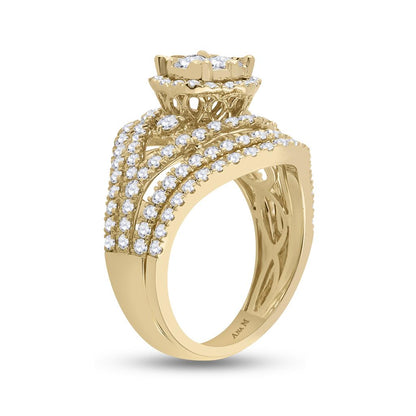14k Yellow Gold Round Diamond Bridal Wedding Ring Set 1-3/4 Cttw