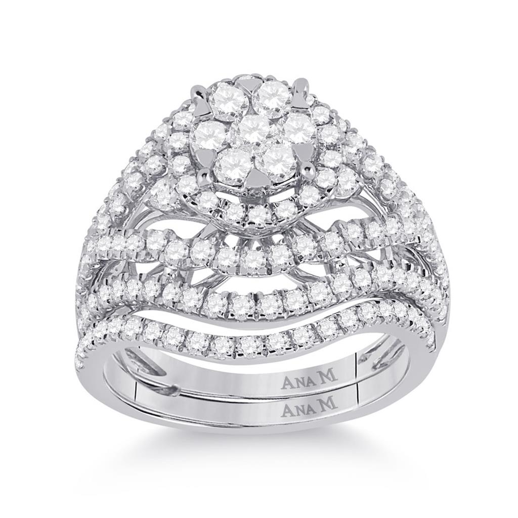 14k White Gold Round Diamond Bridal Wedding Ring Set 1-3/4 Cttw