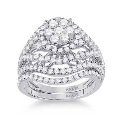 14k White Gold Round Diamond Bridal Wedding Ring Set 1-3/4 Cttw