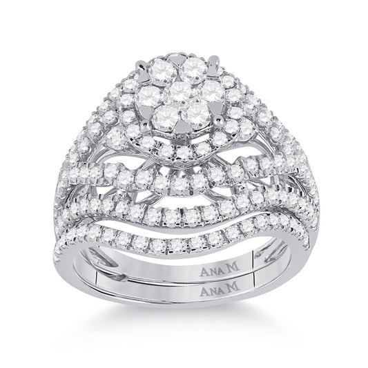 14k White Gold Round Diamond Bridal Wedding Ring Set 1-3/4 Cttw
