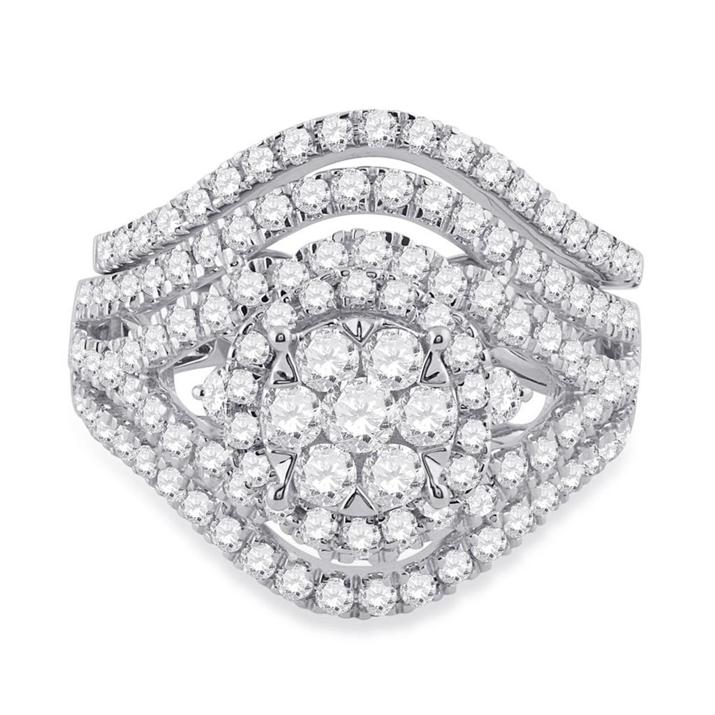 14k White Gold Round Diamond Bridal Wedding Ring Set 1-3/4 Cttw