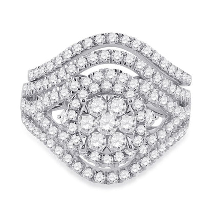 14k White Gold Round Diamond Bridal Wedding Ring Set 1-3/4 Cttw