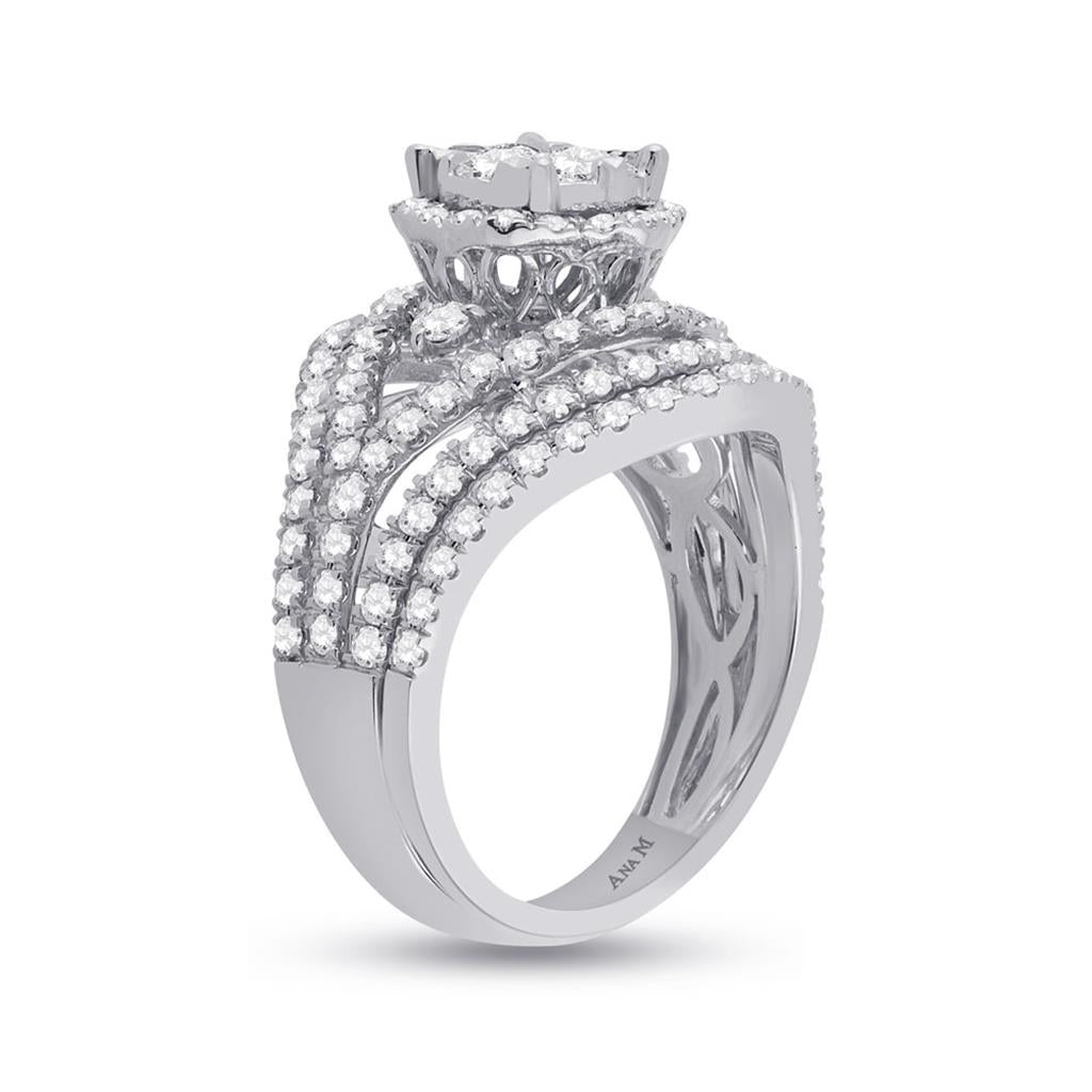 14k White Gold Round Diamond Bridal Wedding Ring Set 1-3/4 Cttw