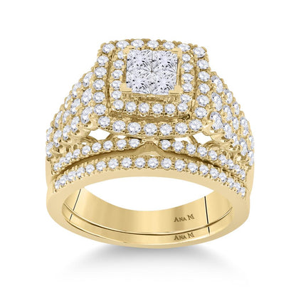14k Yellow Gold Princess Diamond Bridal Wedding Ring Set 1-3/4 Cttw